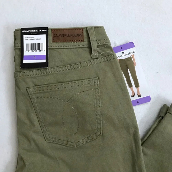 Calvin Klein NWT Olive Green Crop Jeans Women 4 - Picture 7 of 9